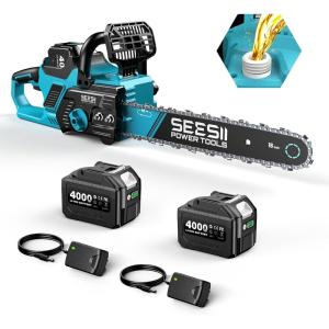 imageSEESII 40V 18Inch Electric Chainsaw Cordless Chainsaw with 2 x 50Ah Batteries amp Fast Chargers 2200W Brushless Battery Powered Chain Saw AutoOiling Electric Saw for Tree Felling and Wood CuttingBlue