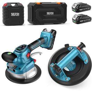 imageSEESII Tile Vibration Tool Pro Set 145mm Vibration Leveling Machine amp 8 Vacuum Suction CupTile Vibrator With 2 x 2000 mAh Batteries for Leveling Marble Ceramic Paver Granite amp Concrete