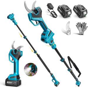 imageSEESII 2in1 Pole Pruning Shears 22 Cutting Diameter Cordless Electric Pole Pruners 24000mAh Batteries Brushless Motor Extra SK5 Blade 4 Mode Adjustable Garden Shears for Tree Flower TrimmingBlue