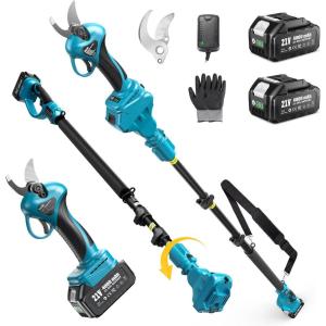 imageSeesii 2in1 Electric Pruning Shears with Pole 15Ft Reach 12 Cutting Diameter 21V 4000mAh Battery Cordless Pruner with Brushless Motor for Orchard Flower Branch Tree TrimmingBlue