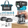 image:imageSEESII Cordless Wood Router 21V Brushless Compact Palm Router with 240Ah Battery Aluminum Base LED Display Dust Extraction 6Speed Adjustment amp 8PCS 14Router Bits Trimmer for WoodworkingBlue