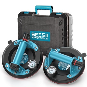image:imageSEESII 4in1 Electric Suction Cups for Tile Lifting Drill Seam amp Leveling 10 Large Glass Suction Cup Heavy Duty Vacuum Lifter with 280KG617LBS Max Load 4X 3000mAh Batteries Digital DisplayIce Blue