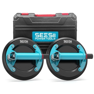 image:imageSEESII 4in1 Electric Suction Cups for Tile Lifting Drill Seam amp Leveling 10 Large Glass Suction Cup Heavy Duty Vacuum Lifter with 280KG617LBS Max Load 4X 3000mAh Batteries Digital DisplaySlate Blue
