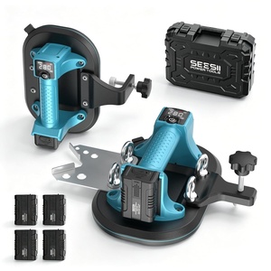 image:imageSEESII 4in1 Electric Suction Cups for Tile Lifting Drill Seam amp Leveling 10 Large Glass Suction Cup Heavy Duty Vacuum Lifter with 280KG617LBS Max Load 4X 3000mAh Batteries Digital DisplayCobalt Blue