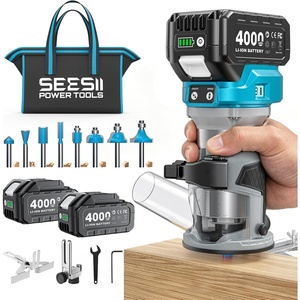 image:imageSEESII Cordless Wood Router 21V Brushless Compact Palm Router with 240Ah Battery Aluminum Base LED Display Dust Extraction 6Speed Adjustment amp 8PCS 14Router Bits Trimmer for WoodworkingBlue