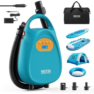 image:imageSeesii Cordless Paddle Board Pump Electric Rechargeable 20PSI SUP Pump Intelligent Dual Stage Fast Inflation amp Deflation Portable High Pressure AutoOff Air Pump for Paddleboard Boat KayakSky Blue